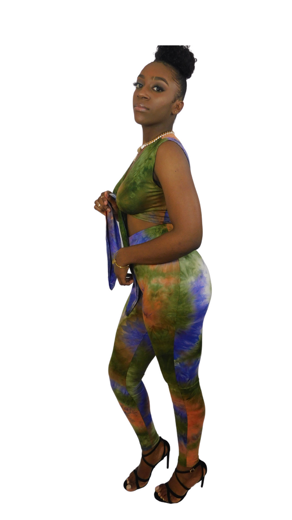 Jayda Tie Front Tie Dye Jumpsuit