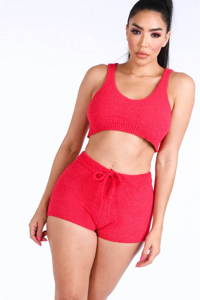 Textured Knitted Tank Top Short Set