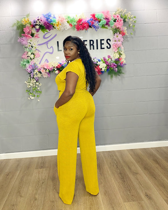 Melanie Mustard Crop Top Pants Set