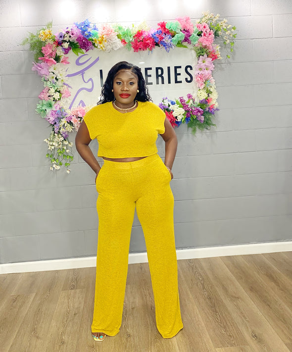 Melanie Mustard Crop Top Pants Set