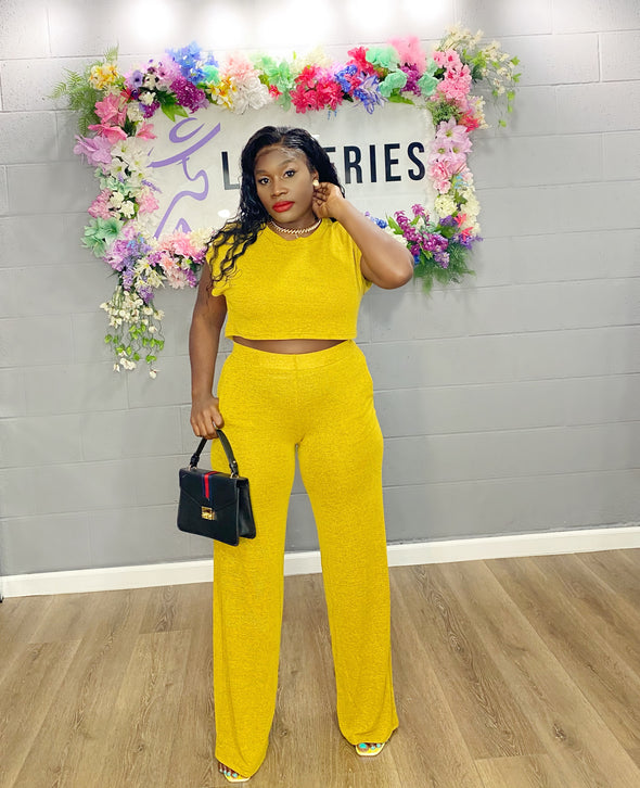 Melanie Mustard Crop Top Pants Set