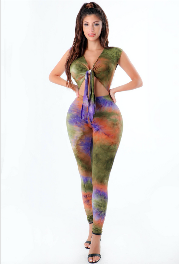 Jayda Tie Front Tie Dye Jumpsuit