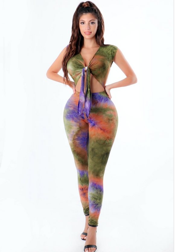 Jayda Tie Front Tie Dye Jumpsuit