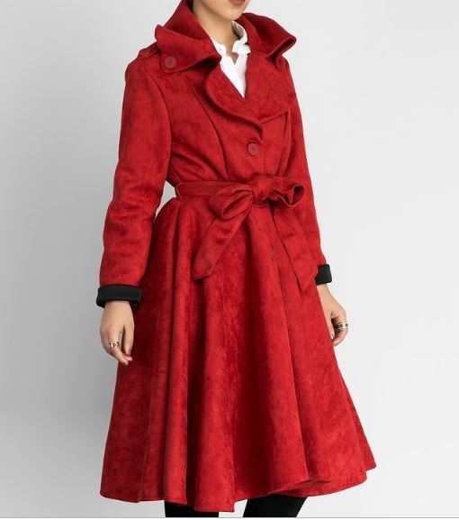 BabyDoll Suede Trench Coat - Red