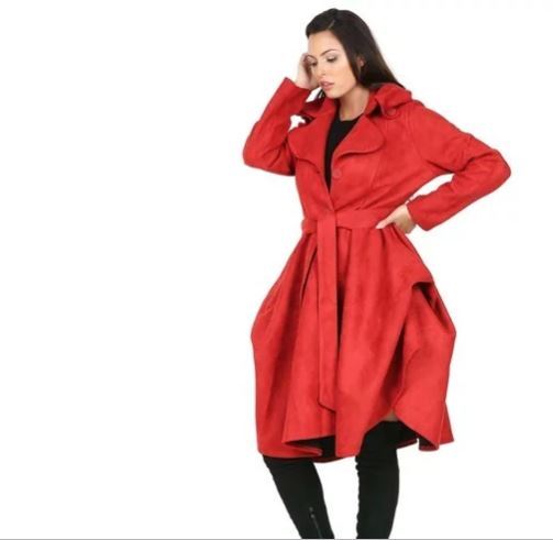 BabyDoll Suede Trench Coat - Red