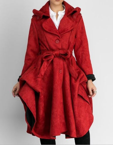 BabyDoll Suede Trench Coat - Red